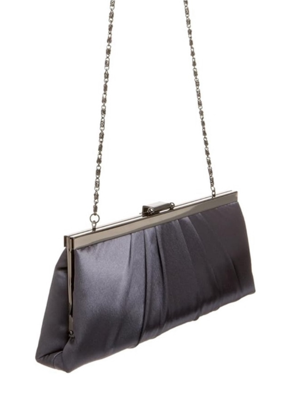 Jessica McClintock Pewter Satin Pleated Frame Clutch with Chain